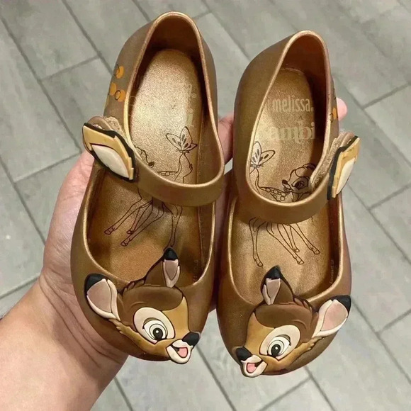 Mini Melissa Metallic Gold Bambi Shoes Size 7 - Picture 3 of 4